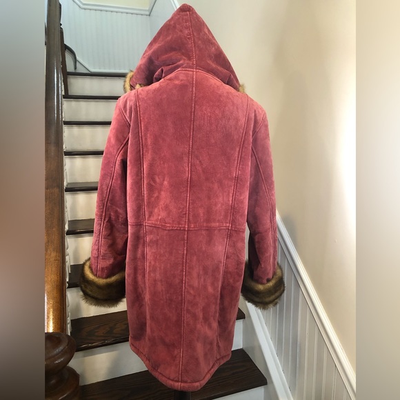 DENNIS BASSO Dusky Rose Long Line Suede Hooded Pea Coat w Pockets Sz MED NWOT - Picture 4 of 12